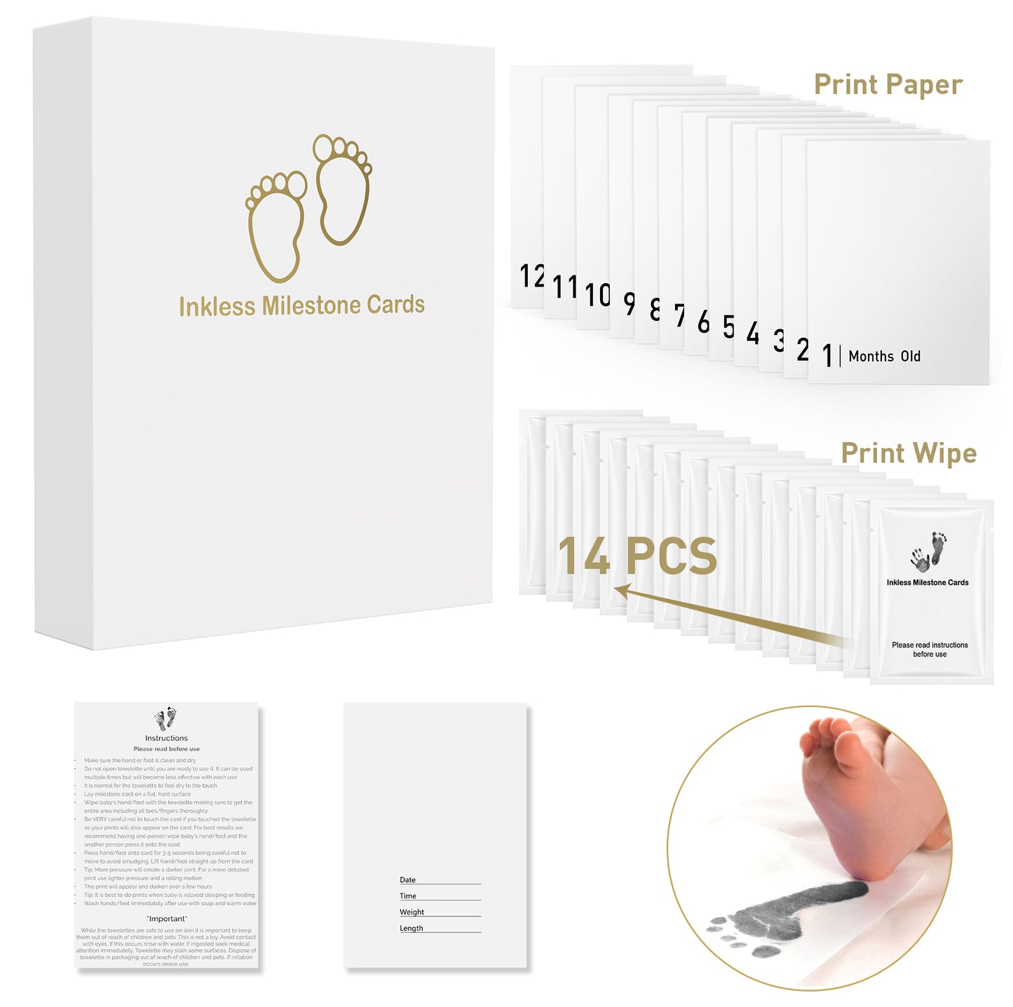 14 Pieces Baby Inkless Milestone Cards